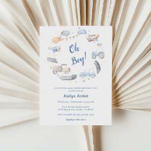 Aeroplane Truck Car Tractor Boy Baby Shower Invitation