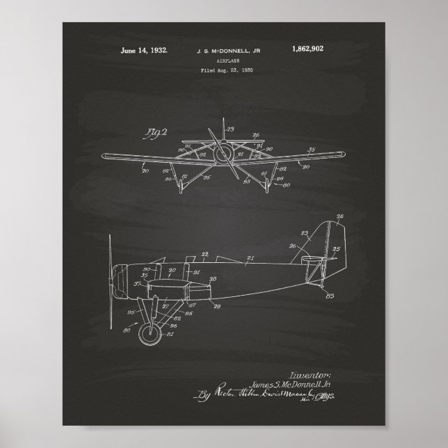 Aeroplane Type 2 1932 Patent Art Chalkboard Poster (Front)