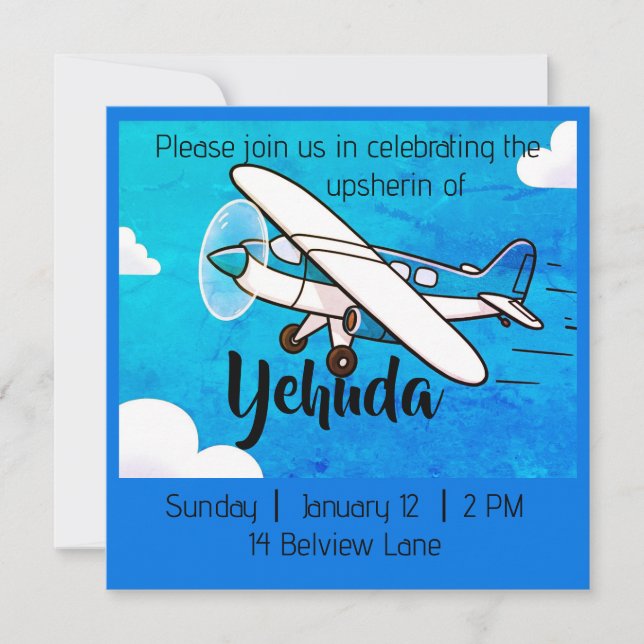 Aeroplane upsherin invitation (Front)