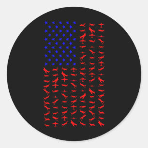 Aeroplane Us Flag American Independence Day 4th Of Classic Round Sticker