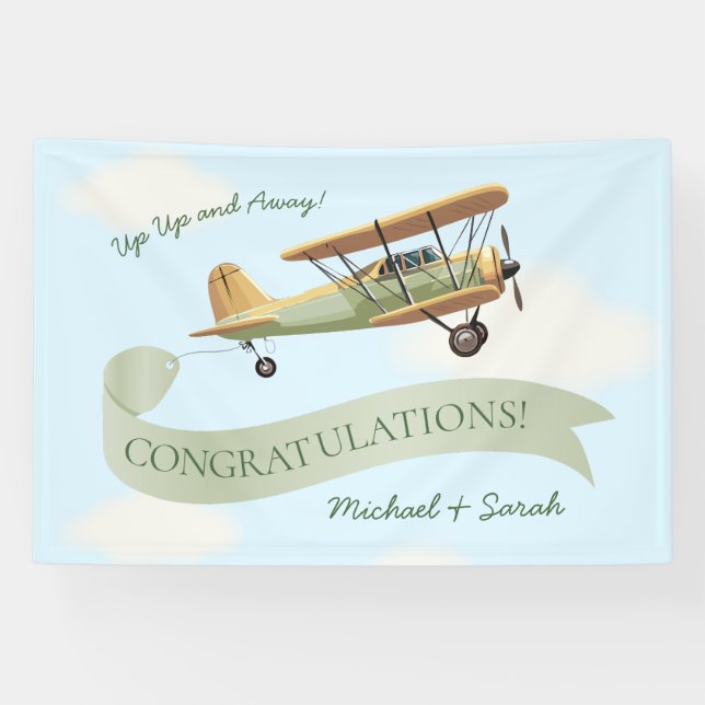 Aeroplane Vintage Baby Shower Banner (Horizontal)