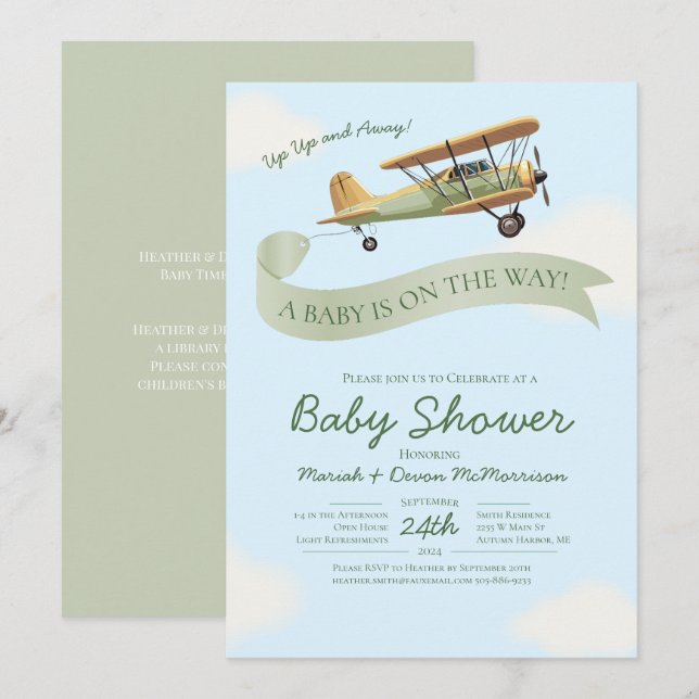 Aeroplane Vintage Baby Shower Invitation (Front/Back)