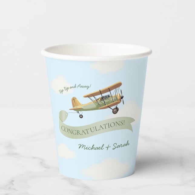 Aeroplane Vintage Baby Shower Paper Cups (Front)