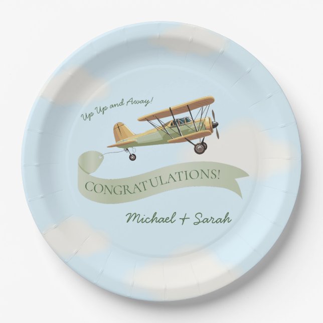 Aeroplane Vintage Baby Shower Paper Plate (Front)