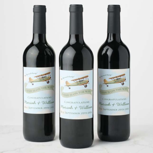 Aeroplane Vintage Baby Shower Wine Label (Bottles)
