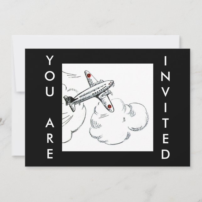 Aeroplane Vintage Drawing | Aviation Invitation (Front)