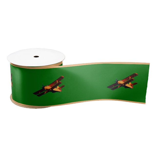Aeroplane & vintage plane, Christmas sky /Aviation Satin Ribbon (Spool)
