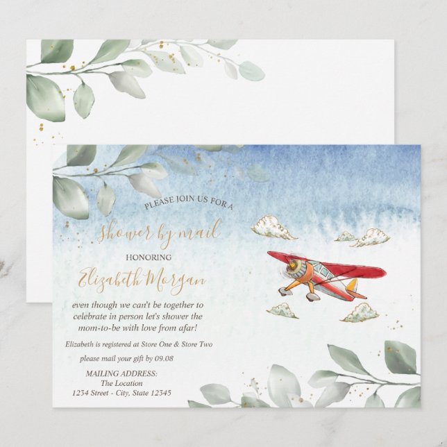 Aeroplane Virtual Baby Shower By Mail Invitation (Front/Back)