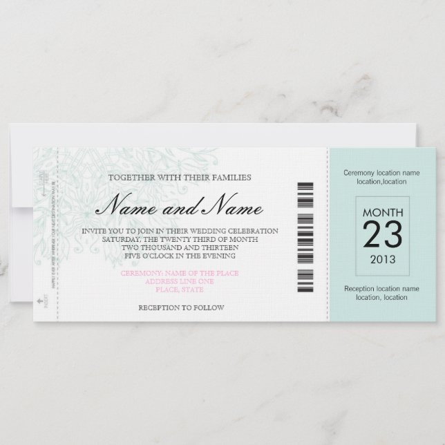Aeroplane Wedding Ticket Invitation (Front)