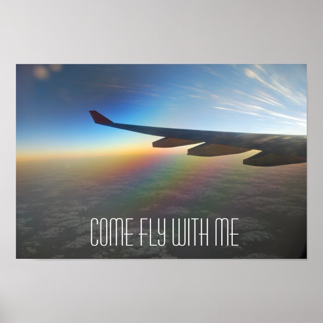 Aeroplane Wing against Sunset Poster (Front)