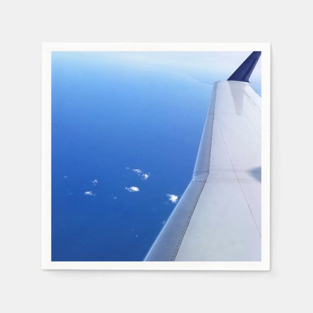 Aeroplane Wing Flying in Sky Photo Napkin (Front)