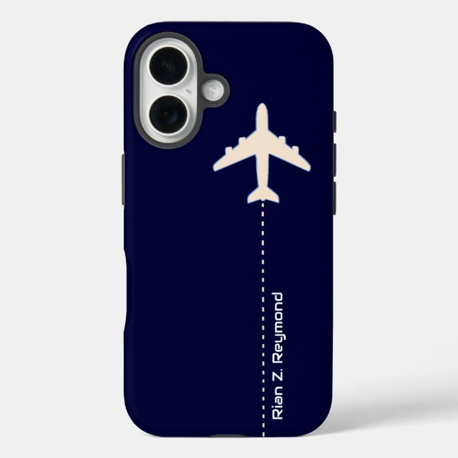 Aeroplane with dotted line on dark Blue Case-Mate iPhone Case (Back)