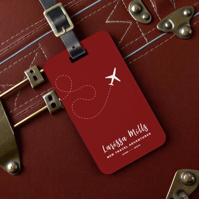 Aeroplane with dotted route dark-red luggage tag (Creator Uploaded)