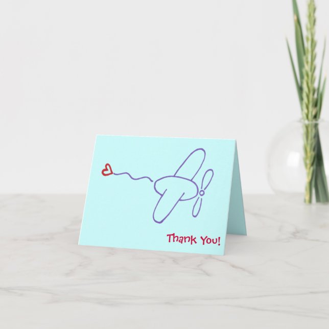 Aeroplane with Heart Thank You Note (Front)