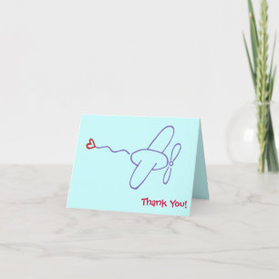 Aeroplane with Heart Thank You Note Card