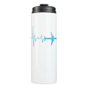 Aeroplane with heartbeat holiday wanderlust aviato thermal tumbler