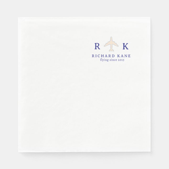 Aeroplane With Initials Pilot Logo Napkin (Front)