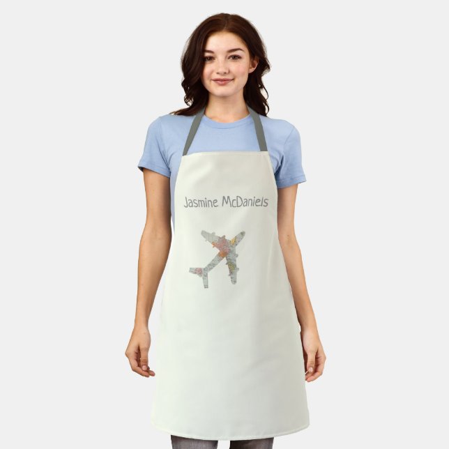 Aeroplane world map custom name apron (Worn)