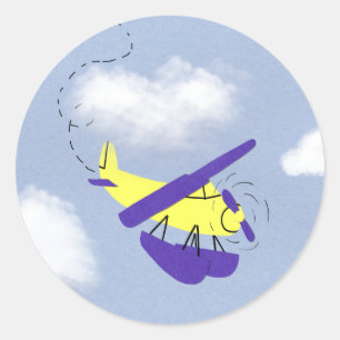Aeroplane Yellow and Blue Cartoon Art Classic Round Sticker