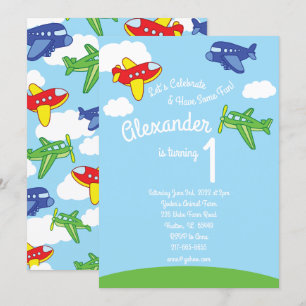 Aeroplanes 1st Birthday Cute Boy Invitations