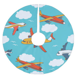 Aeroplanes and clouds, seamless children's backgro brushed polyester tree skirt