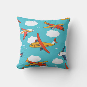 Aeroplanes and clouds, seamless children's backgro cushion