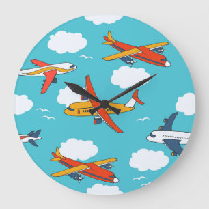 Aeroplanes and clouds, seamless children's backgro large clock