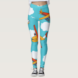 Aeroplanes and clouds, seamless children's backgro leggings