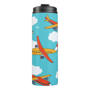 Aeroplanes and clouds, seamless children's backgro thermal tumbler