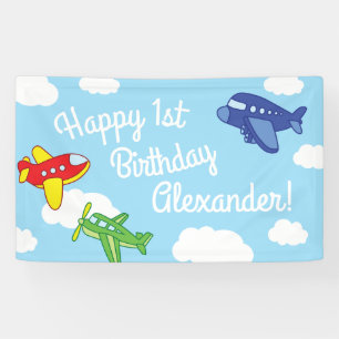 Aeroplanes and Jets Cute 1st Birthday Party Banner