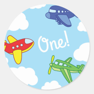 Aeroplanes and Jets Cute 1st Birthday Party Classic Round Sticker