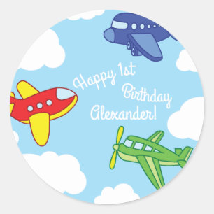 Aeroplanes and Jets Cute 1st Birthday Party Classic Round Sticker