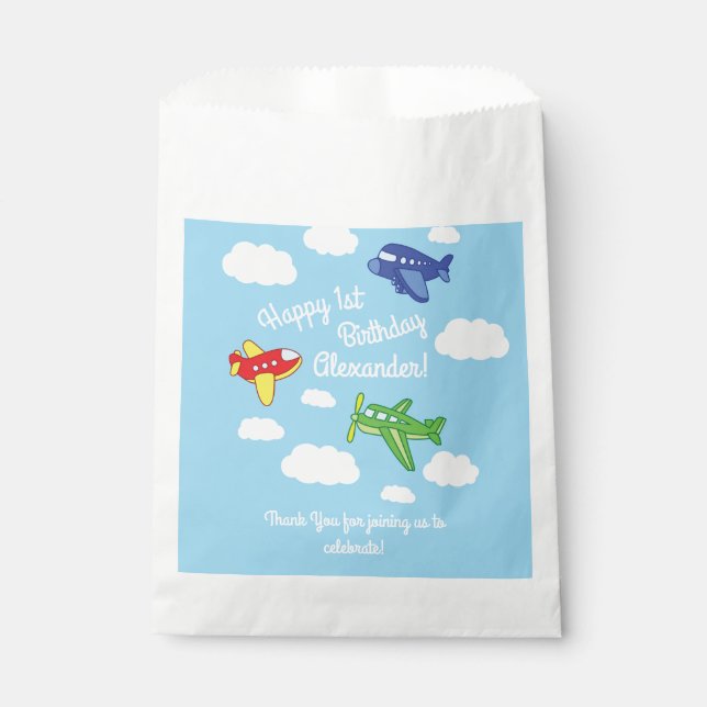 Aeroplanes and Jets Cute 1st Birthday Party Favour Bags (Front)