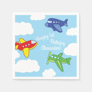 Aeroplanes and Jets Cute 1st Birthday Party Napkin