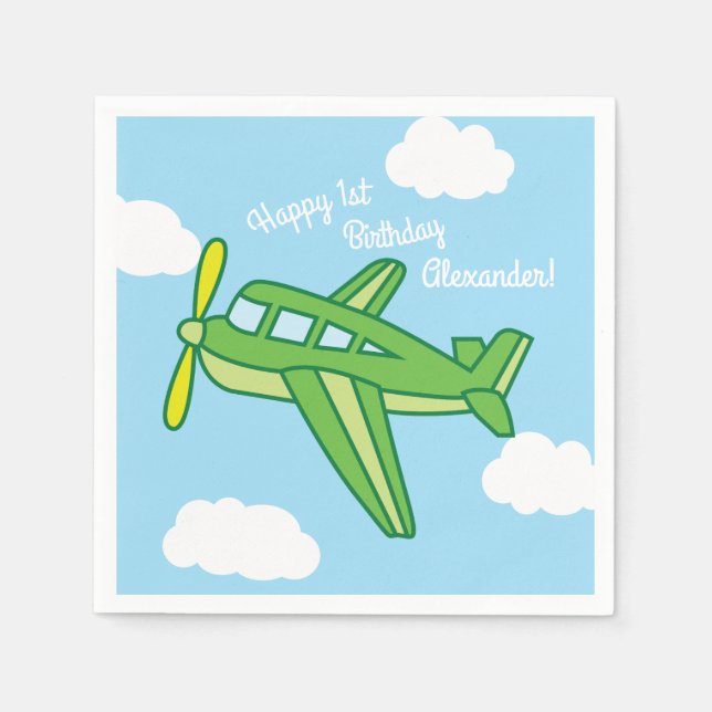 Aeroplanes and Jets Cute 1st Birthday Party Napkin (Front)