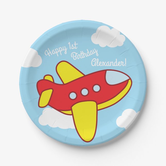 Aeroplanes and Jets Cute 1st Birthday Party Paper Plate (Front)