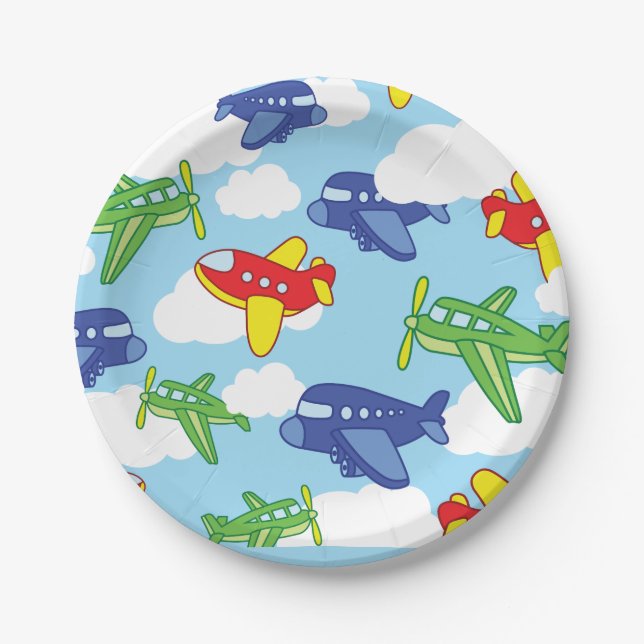 Aeroplanes and Jets Cute 1st Birthday Party Paper Plate (Front)