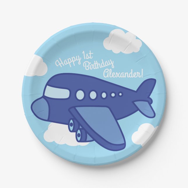 Aeroplanes and Jets Cute 1st Birthday Party Paper Plate (Front)