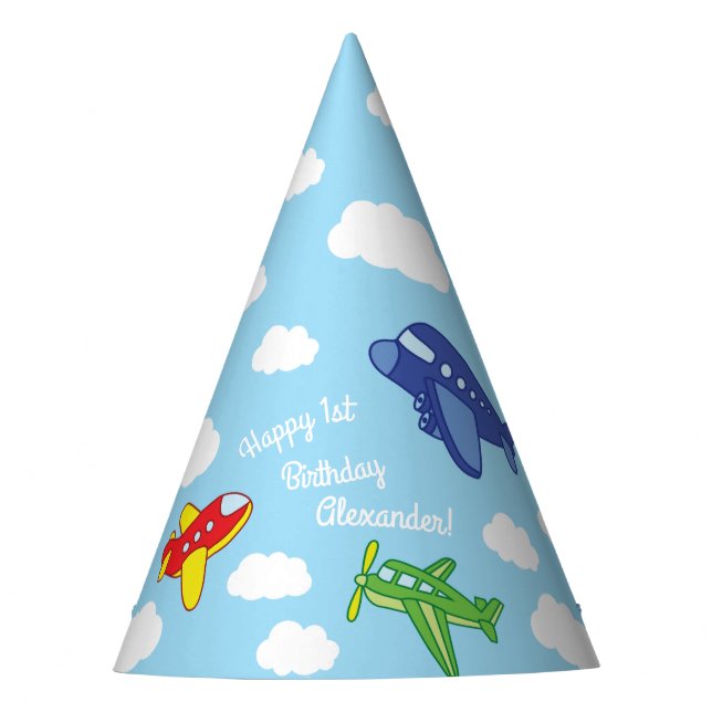 Aeroplanes and Jets Cute 1st Birthday Party Party Hat (Front)