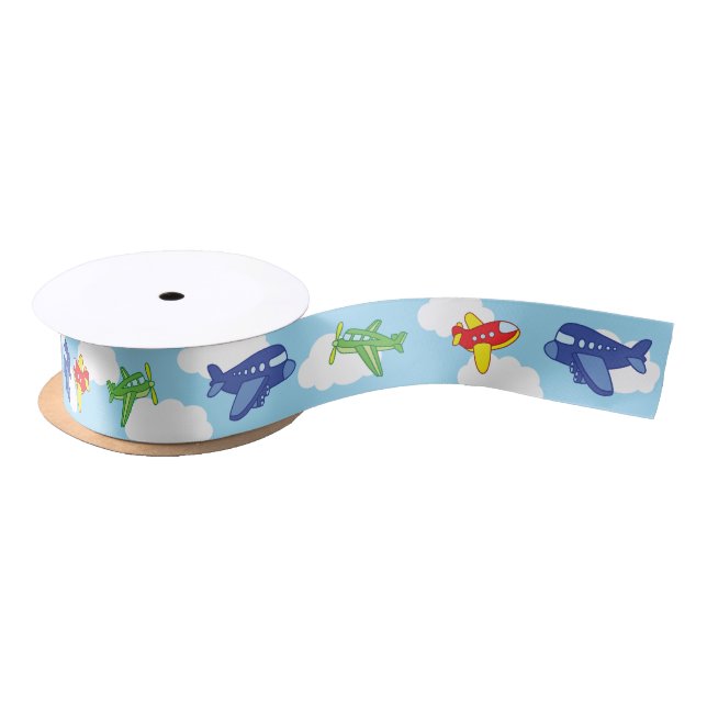 Aeroplanes and Jets Cute 1st Birthday Party Satin Ribbon (Spool)
