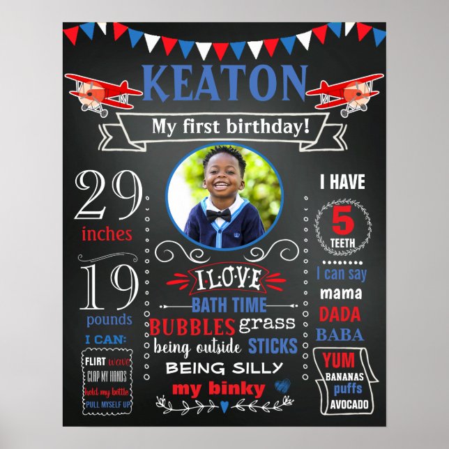 Aeroplanes First Birthday chalkboard sign photo (Front)