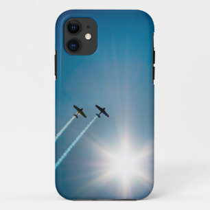 Aeroplanes Flying on Blue Sky with Sun. iPhone 11 Case