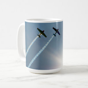 Aeroplanes Flying on Blue Sky with Sun. Coffee Mug