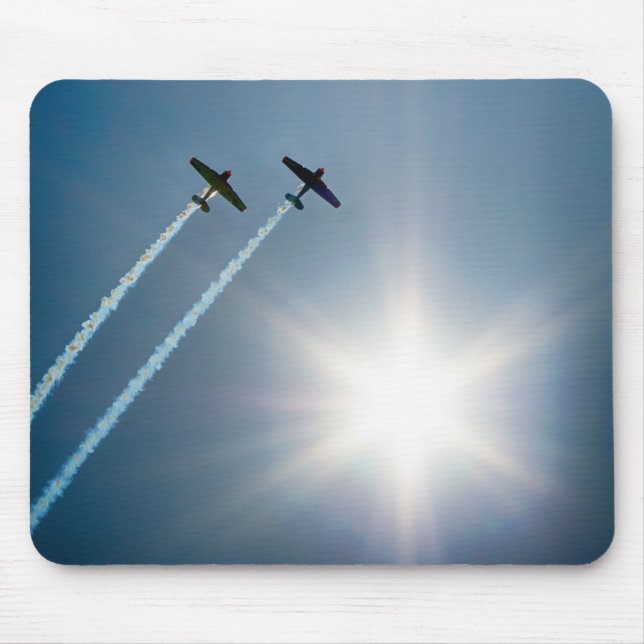 Aeroplanes Flying on Blue Sky with Sun. Mouse Mat (Front)