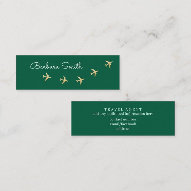 Aeroplanes flying on green . Travel Agent Mini Business Card (Front/Back)