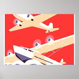 Aeroplanes Flying Vintage Propeller Planes Poster