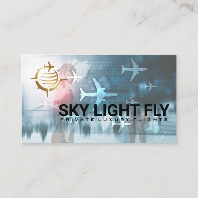 Aeroplanes Flying | World Map Globe Business Card (Front)