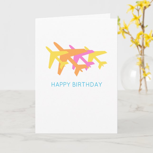 Aeroplanes Happy Birthday Aviation Pilot Travel  Card (Yellow Flower)