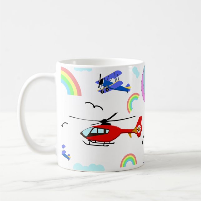 Aeroplanes, Helicopters, & Balloons Coffee Mug (Left)