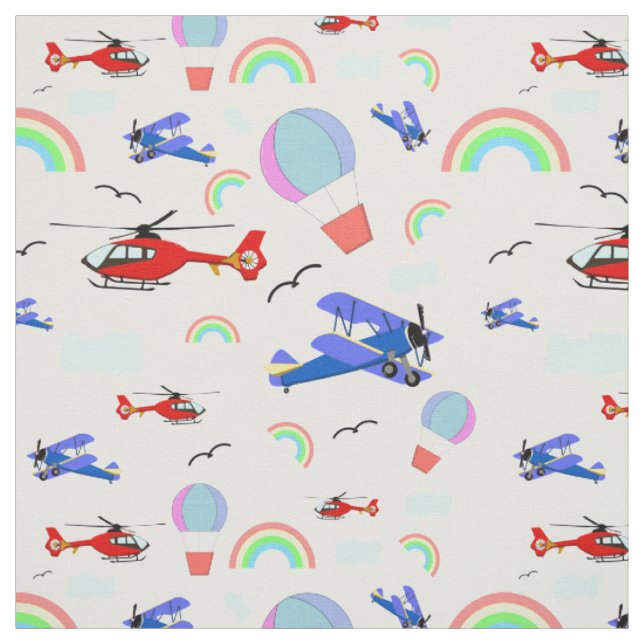 Aeroplanes, Helicopters, & Balloons Fabric (Swatch)